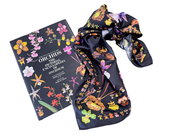 Oncidium Orchid Scarf and Encyclopedia of Oncidium by Harry Zelenko Gift Set